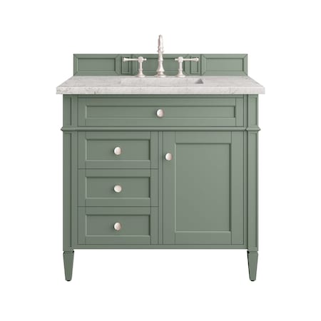 James Martin Vanities Brittany 36in Single Vanity, Smokey Celadon w/ 3 CM Eternal Jasmine Pearl Top 650-V36-SC-3EJP